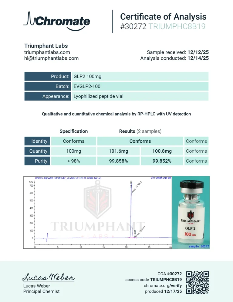 Certificate of analysis for GLP-2 100mg