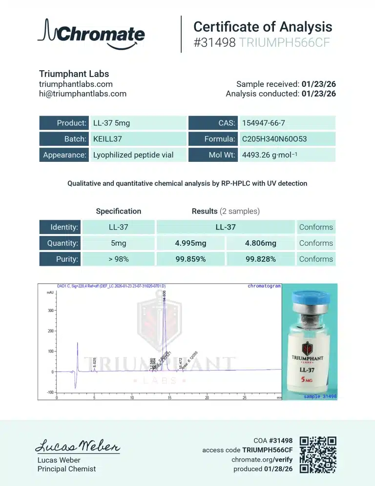 Certificate of analysis for LL-37 5mg