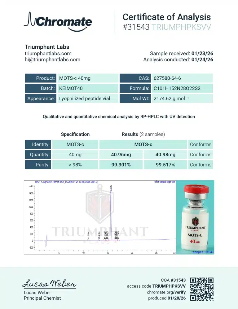 Certificate of analysis for MOTS-C 40mg