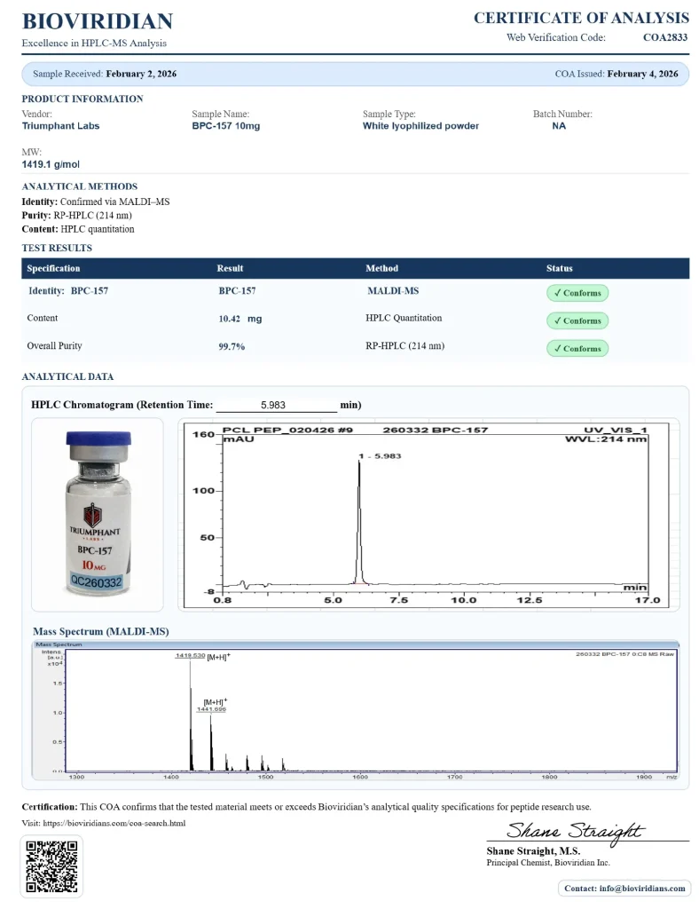 BPC-157 10mg Certificate of Analysis