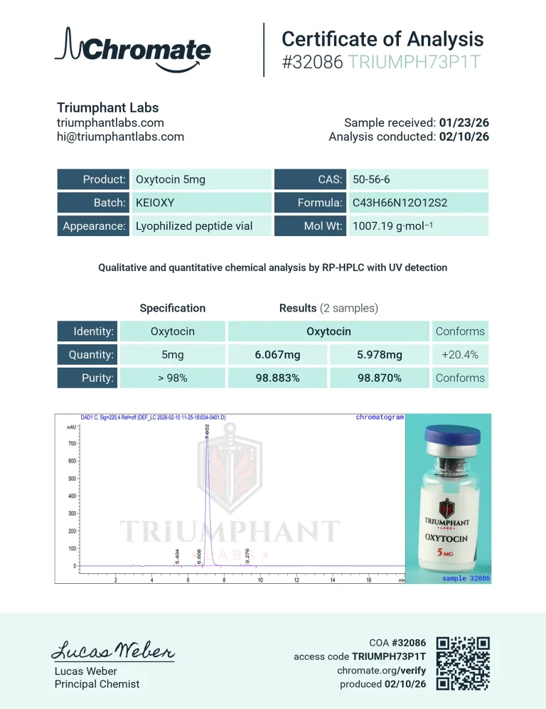Certificate of analysis for Oxytocin 5mg