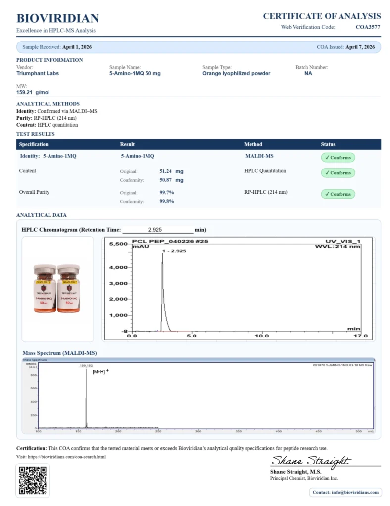 5-Amino-1MQ 50mg Certificate of Analysis