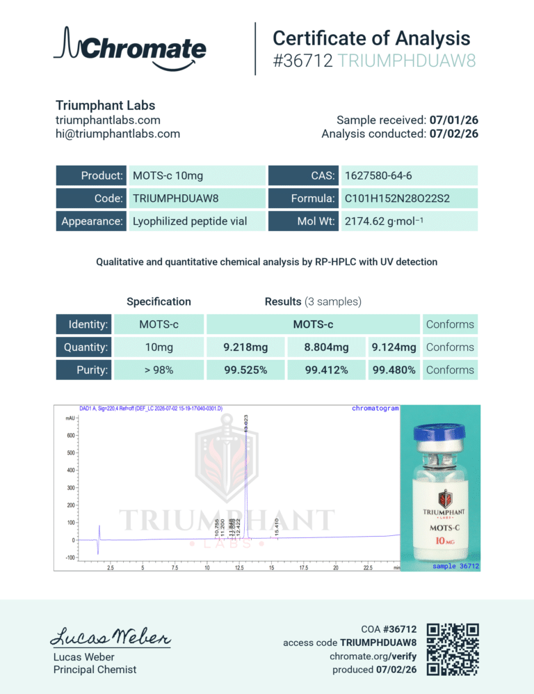 Certificate of analysis for MOTS-C 10mg